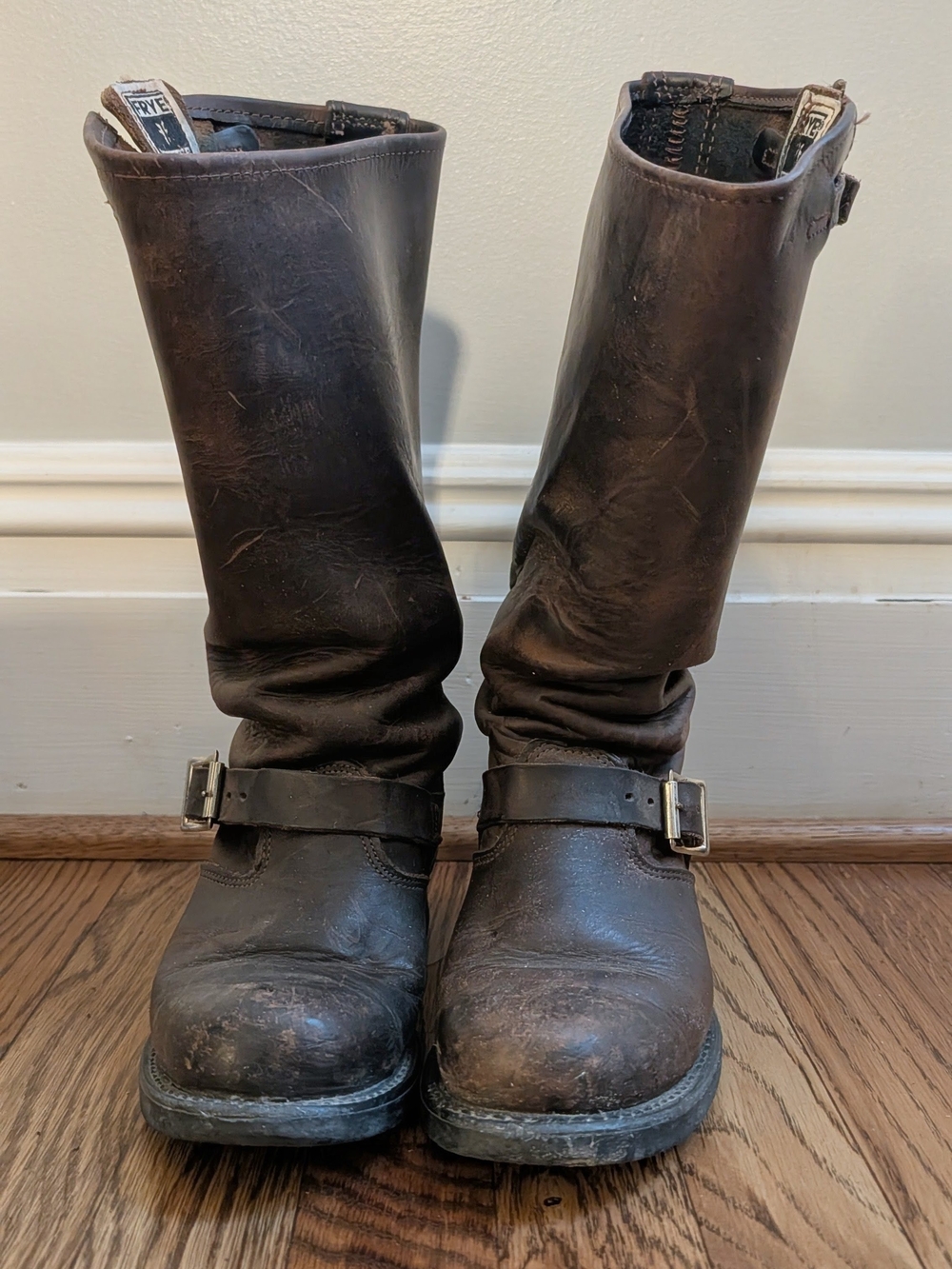 FRYE Brown Leather Engineer Mid-Calf Boots